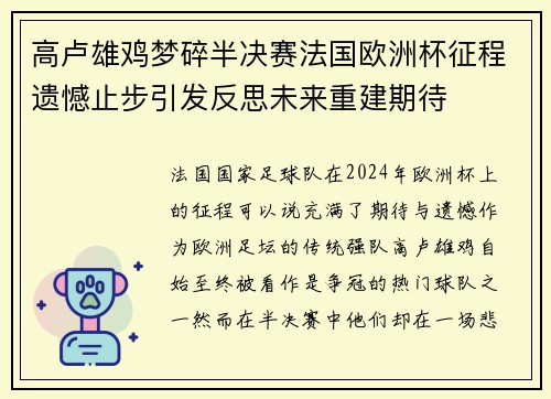 高卢雄鸡梦碎半决赛法国欧洲杯征程遗憾止步引发反思未来重建期待 高卢雄鸡梦碎半决赛法国欧洲杯征程遗憾止步引发反思未来重建期待